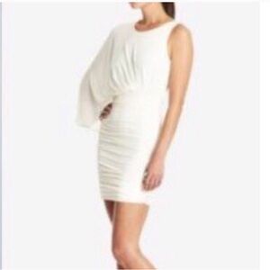 BCBGMAXAZARIA  dress ruching with one shoulder covered with angel wing sleeve